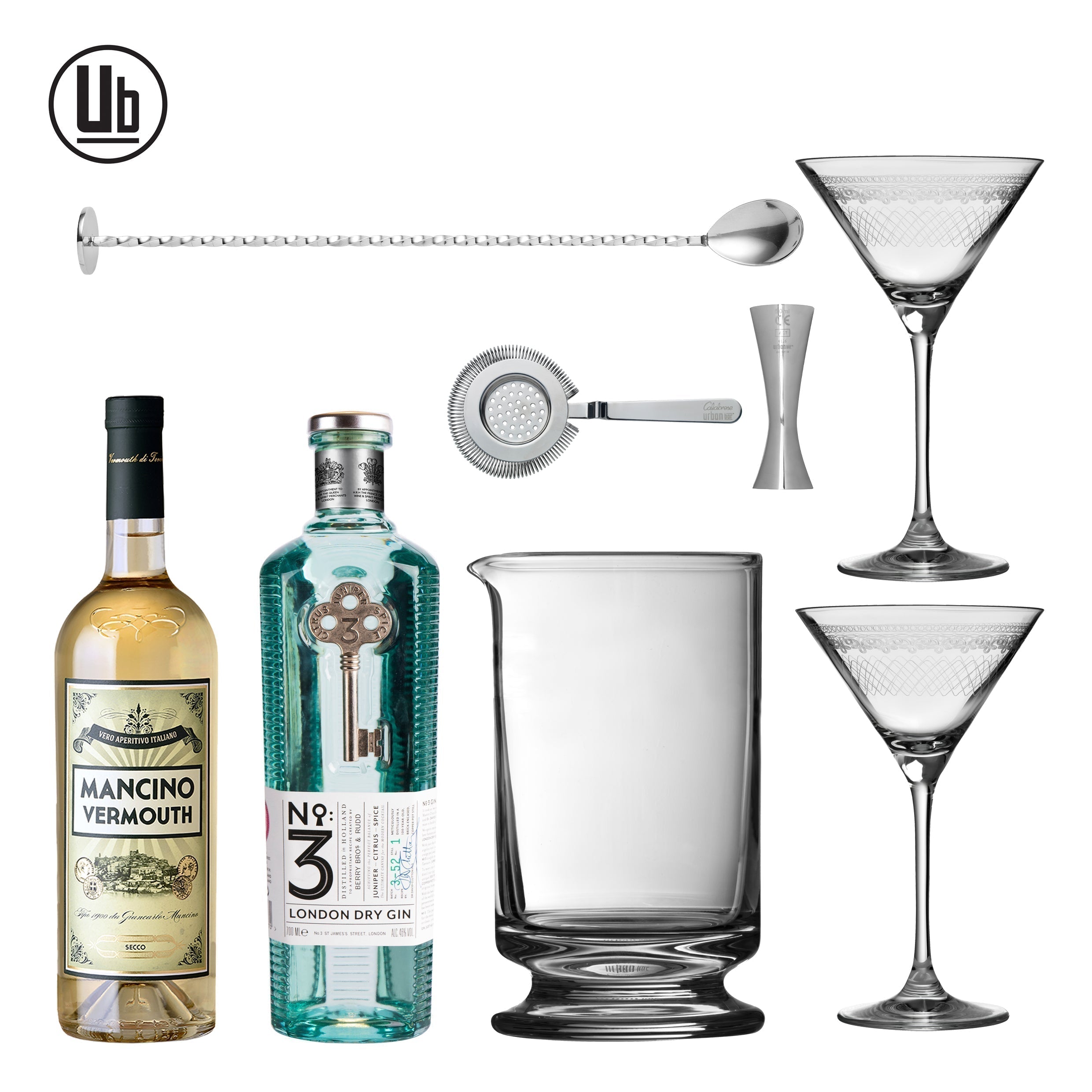 Kit de cóctel Martini con ginebra de Londres