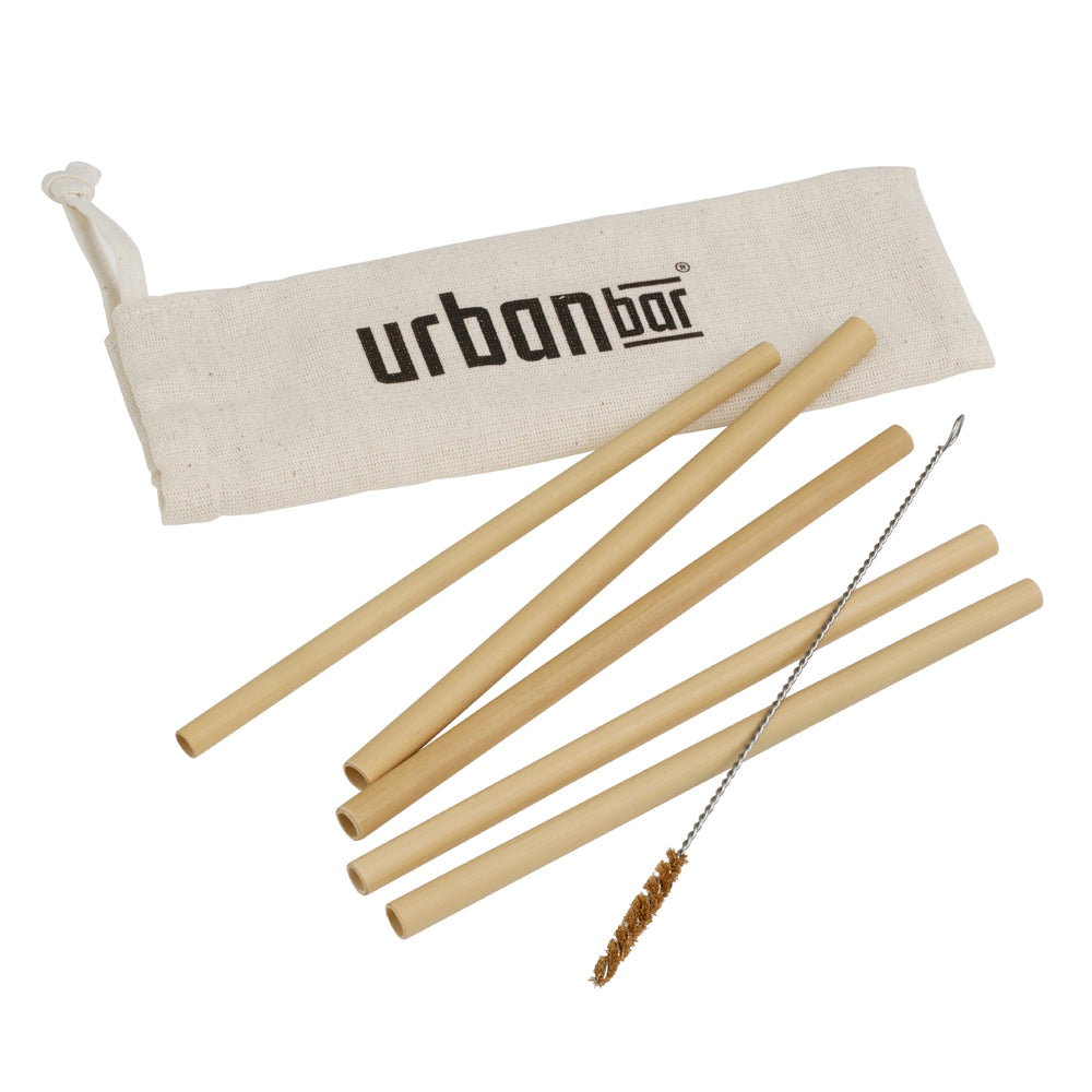 Bambus-Trinkhalme (5) im Jutesäckchen mit Bürste 23 cm