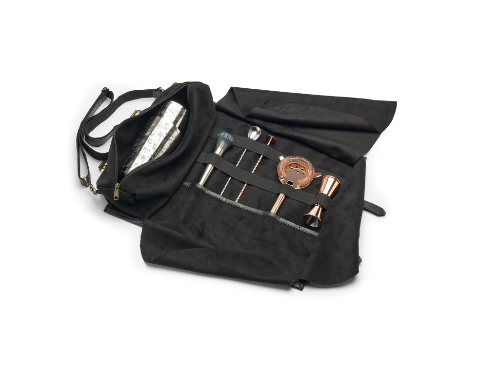 Bolsa de herramientas enrollable de cuero negra