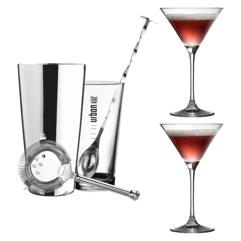 Cocktail Kit and Martini Glass Set