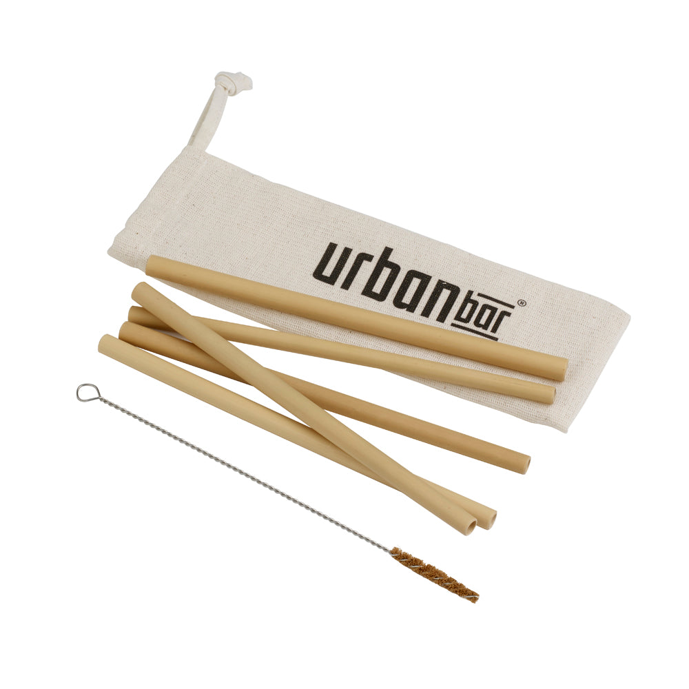 Bamboo Straws (5) in Hessian Pouch with Brush 23cm