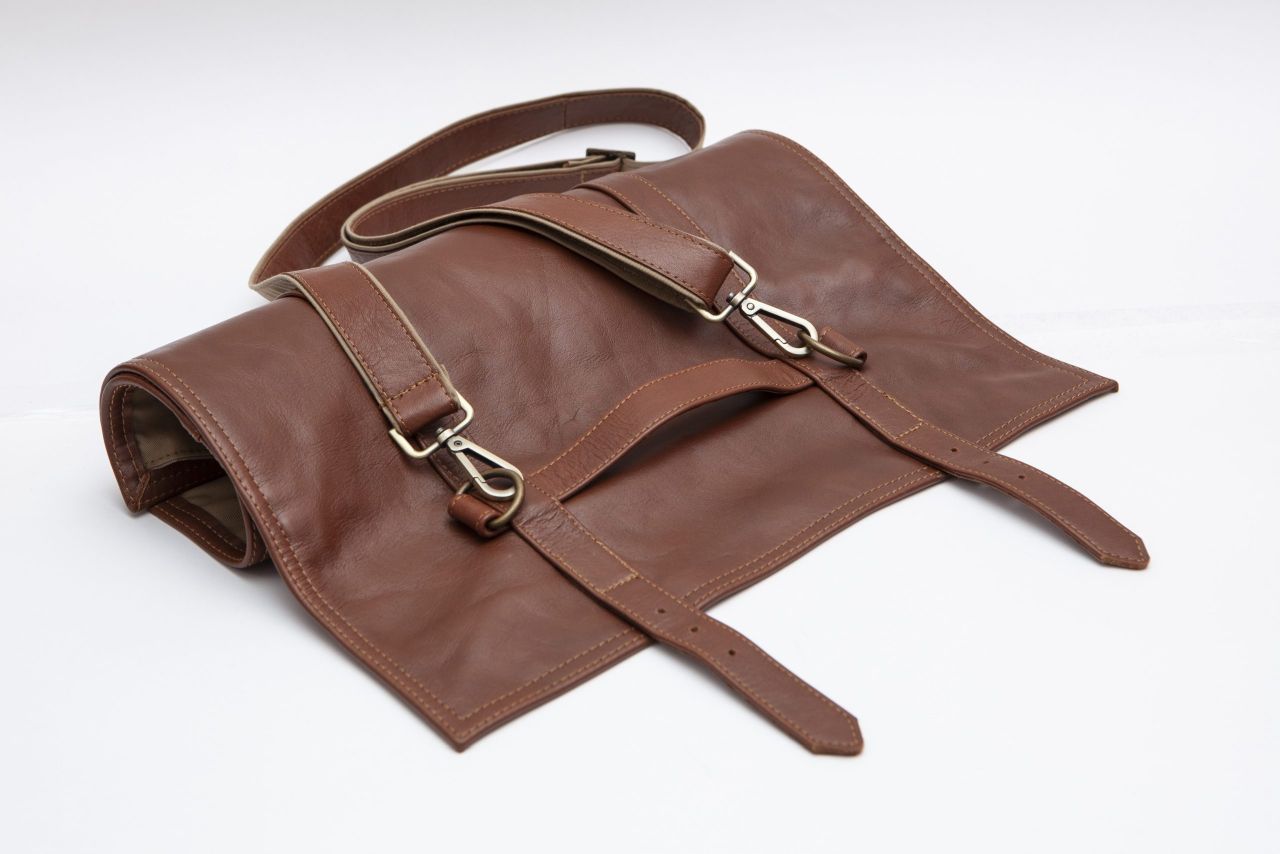 Leather Tool Bag Roll Up Brown