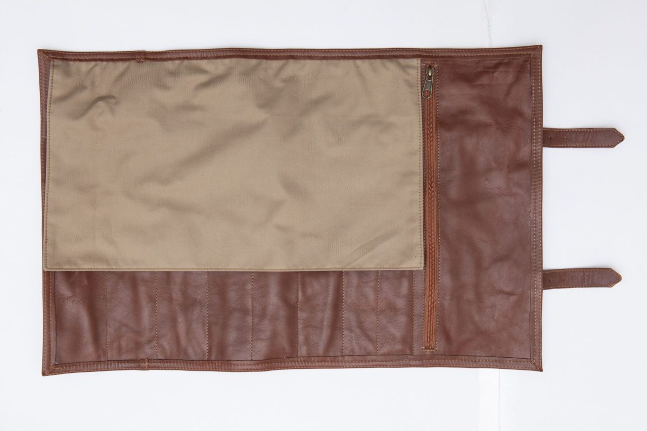 Leather Tool Bag Roll Up Brown